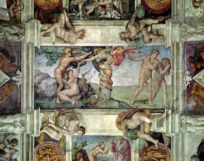 Sistine Chapel Ceiling: Expulsion of Adam and Eve from the Garden of Eden (pre restoration) by Michelangelo Buonarroti